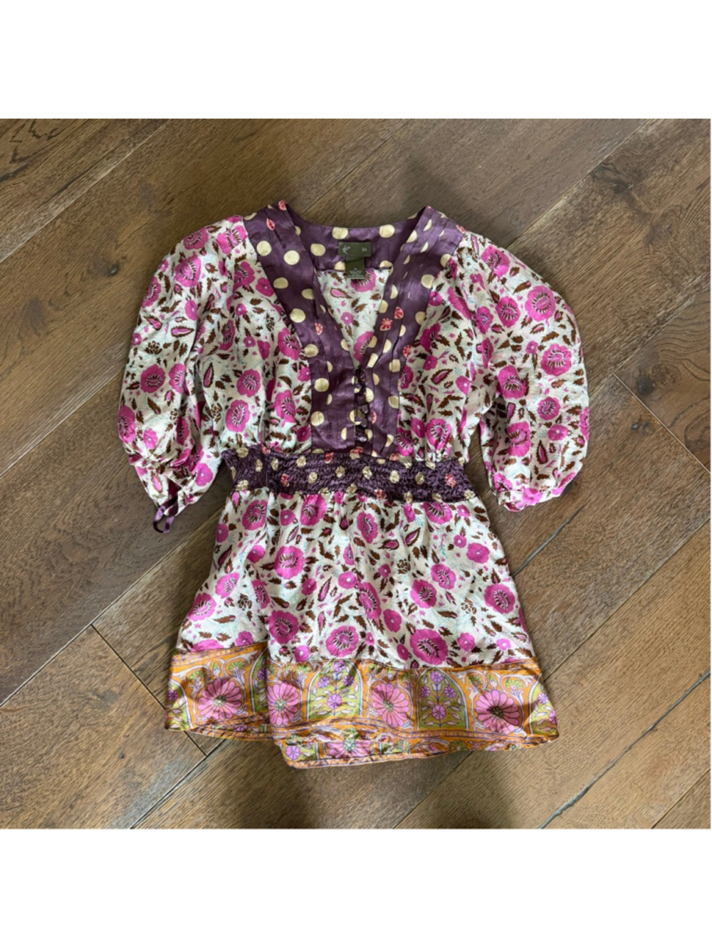 Fei Vintage 100% Silk Babydoll Blouse Size 2 Fairycore Cottagecore Floral